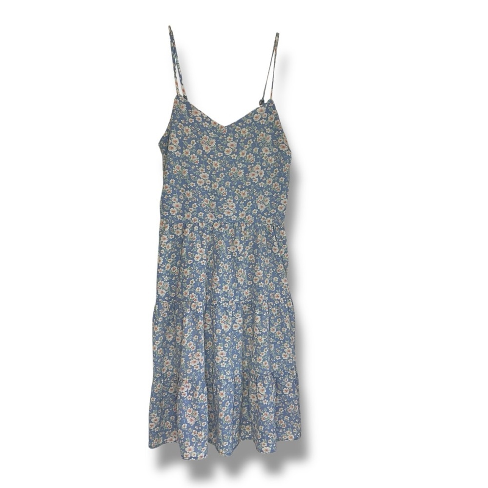 Monteau Dress‎ Blue Floral Mini Sundress Summer Tiered Flowy Strappy Size Medium
